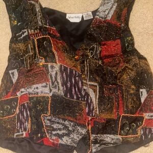 Vintage 1990s Jane Ashley Dimensional Vest Women's Small Colorful Grannycore